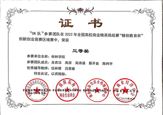 图4 伍林蓉、吕思雅老师指导的“OK队”荣获区域赛三等奖 图4 伍林蓉、吕思雅老师指导的“OK队”荣获区域赛三等奖